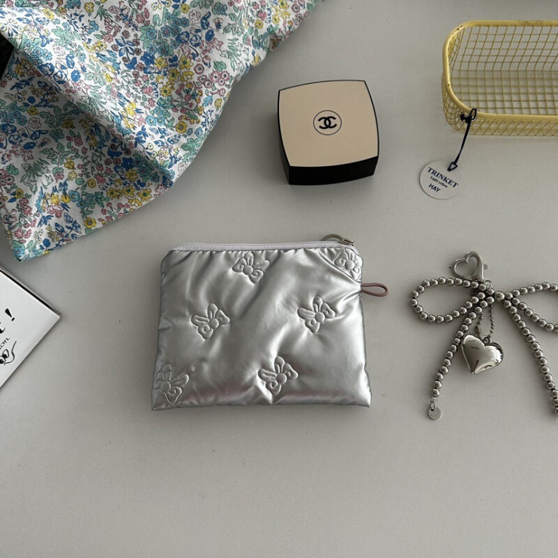 Minimalist Style Bowknot Quilted Coin Purse Portable Card Holder Pendant with Clutch Bag in Stock Ins Style