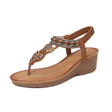 舒适 shoes跨境欧美新款时尚水钻凉鞋韩版厚底坡跟女鞋