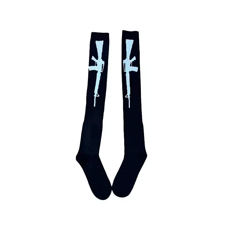 Колготки до колена, однотонные, принт под винтовку, One Size, модный уличный стиль