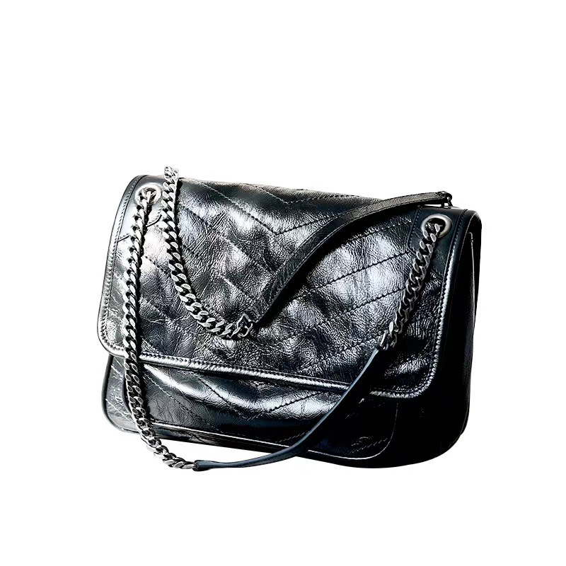 [Artisan Crafted] Yangshulin Women's New Niki Bag Genuine Leather Versatile Retro Oil Wax Leather Messenger Chain Bag - Thumbnail 5