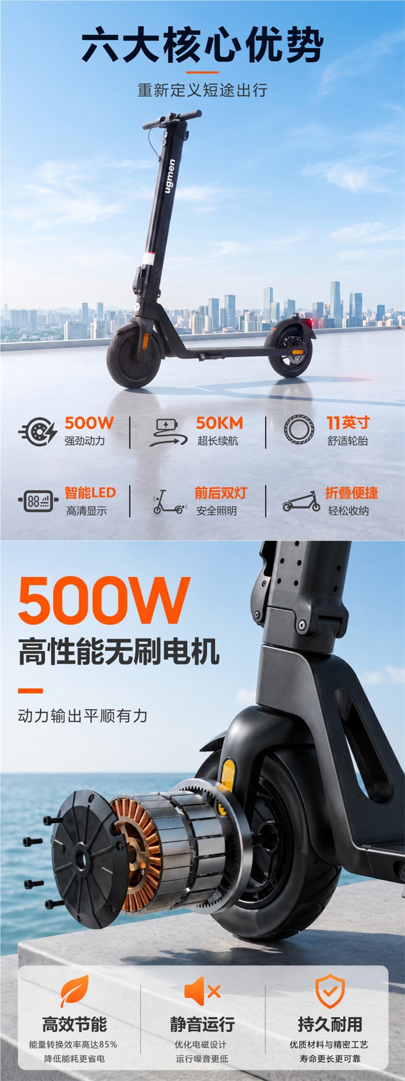 HX Joyful Long-Range Electric Scooter, Foldable Electric Vehicle for Adults, Portable Two-Wheel Shock-Absorbing Small Commuter Scooter