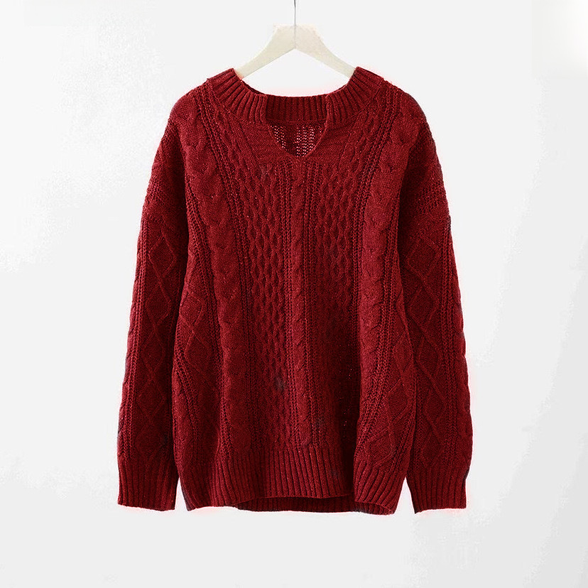 Women's Knitted Pattern Sweater Casual Long Sleeve Jumper_voghion.com