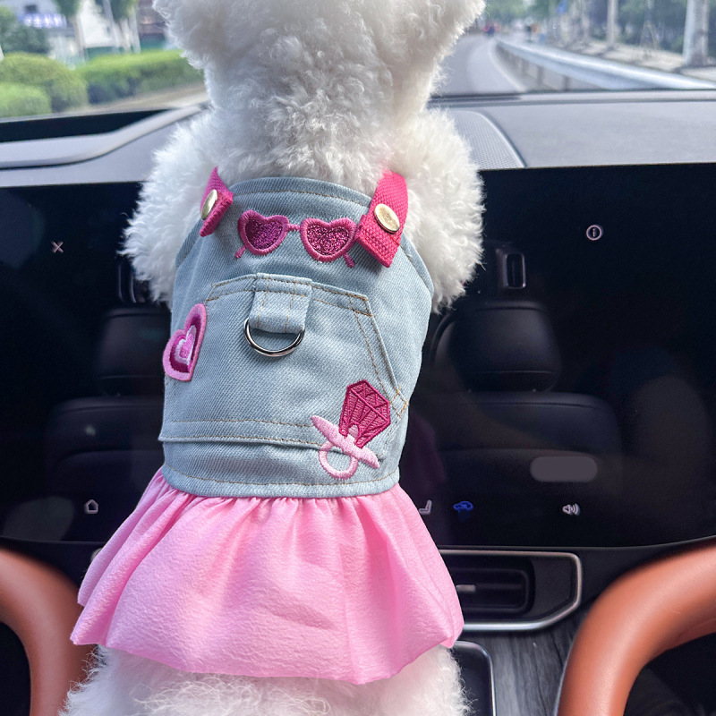 スポットクロスボーダー人気ペット子犬猫服ソース工場直販春夏新作ホットガールデニムスカート|undefined