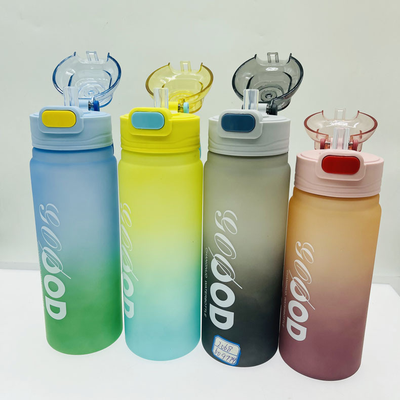 Shanghe taza de paja de color degradado deportes de alto aspecto para hombres y mujeres taza de plástico esmerilado taza de agua portátil para estudiantes