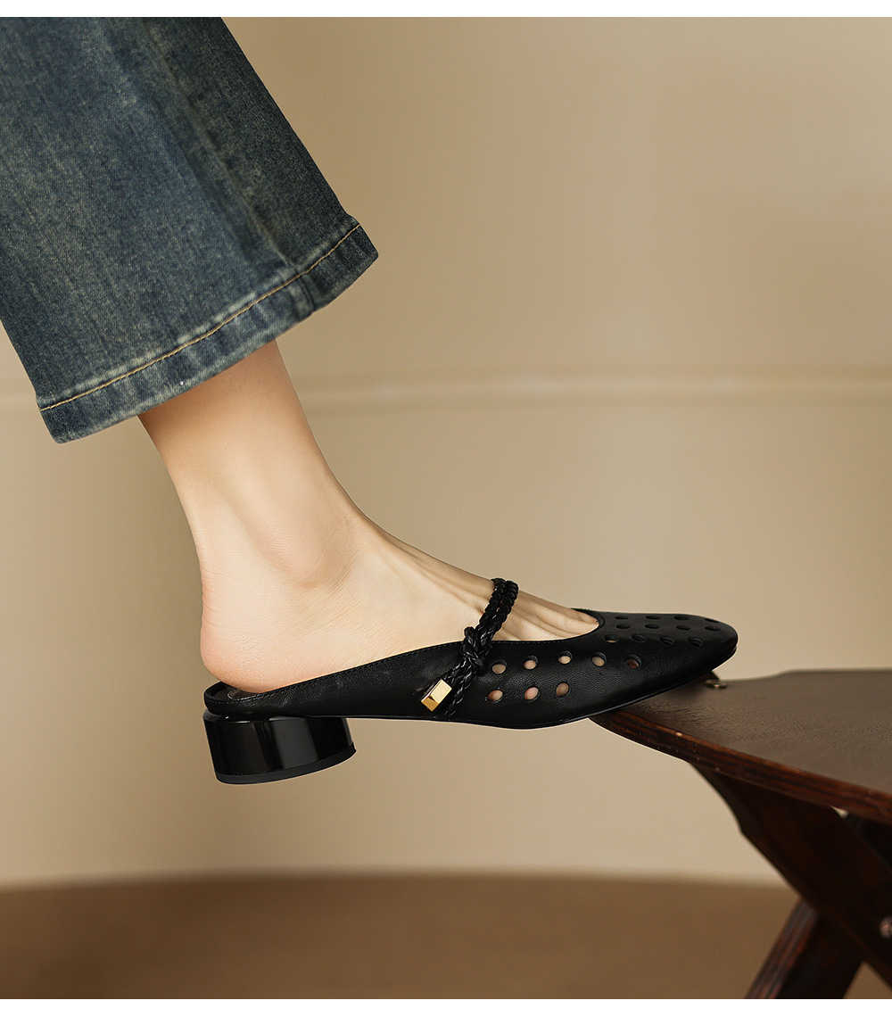 Sandal cao gót nữ quai ngang hở mũi, gót 3 cm, kiểu dáng thanh lịch — đen chi tiết 20
