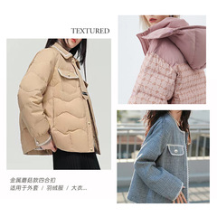 Metal four-in-one zipper down jacket curved mushroom-shaped toggle buttons, bronze and silver colors snap fasteners