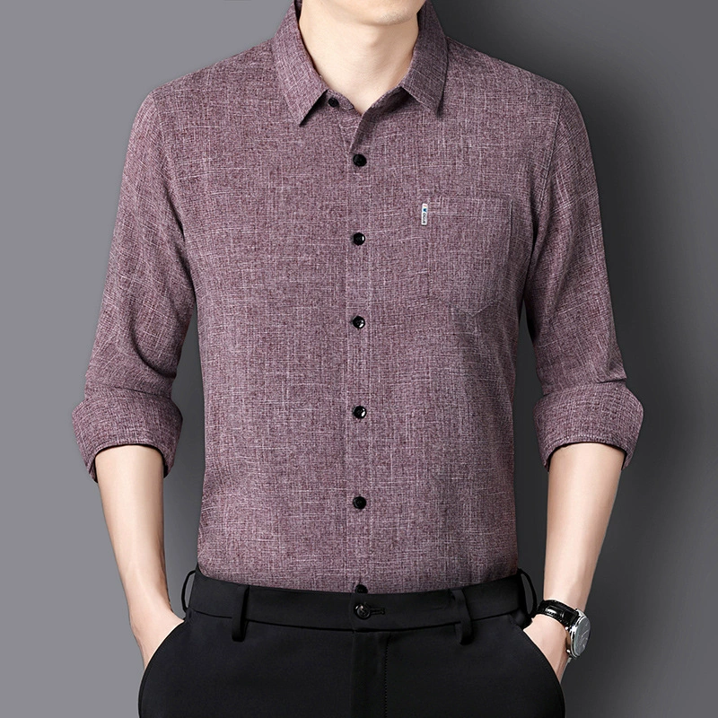 Высококачественные мужские рубашки из хлопка и льна с длинными рукавами. Новые весенне-осенние модные повседневные деловые мужские дышащие рубашки без утюга.