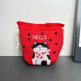 水桶手腕包包针织托特包卡通个性百搭插画可单肩斜挎包2024新款