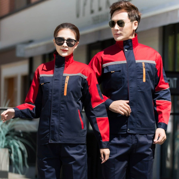 Work clothes polyester fifth generation navy blue and red (top and pants)