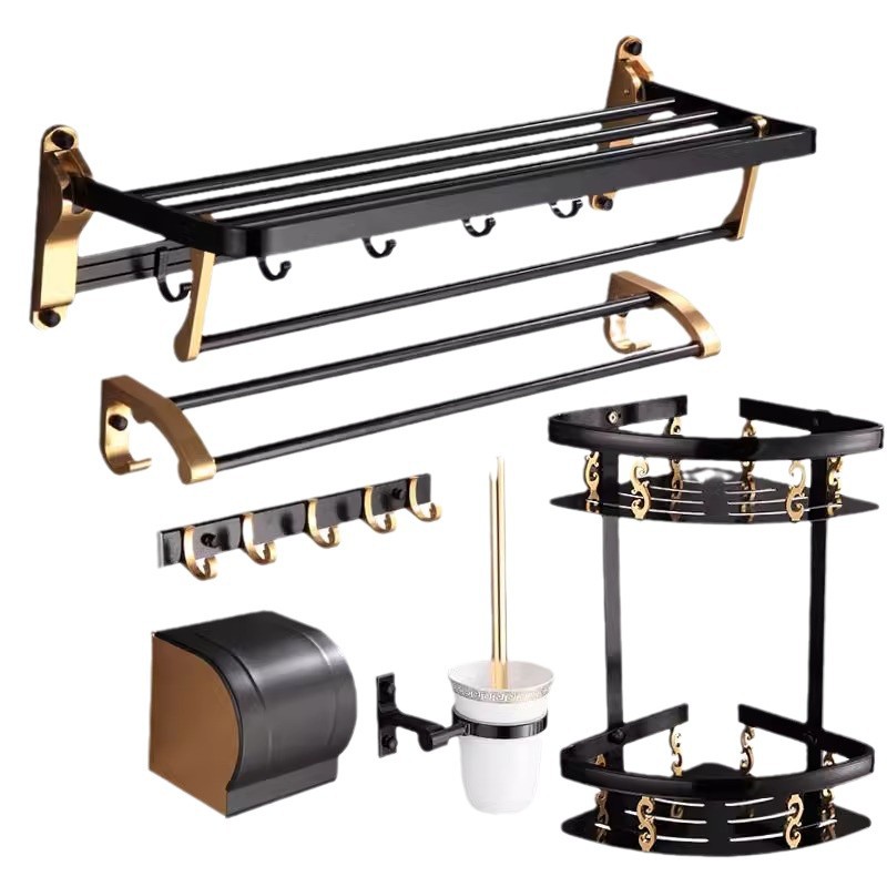 Rack de toallas de baño de aluminio espacio almacenamiento de inodoro sin perforación rack de toallas plegables de hardware de baño colgante conjunto tipo rack