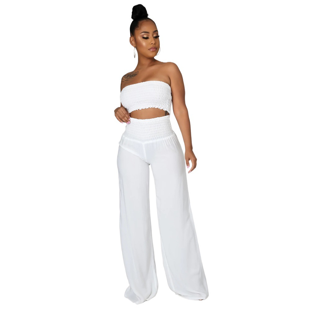 casual tube top backless high waist wide-leg solid color top and trousers suit NSXLY119734