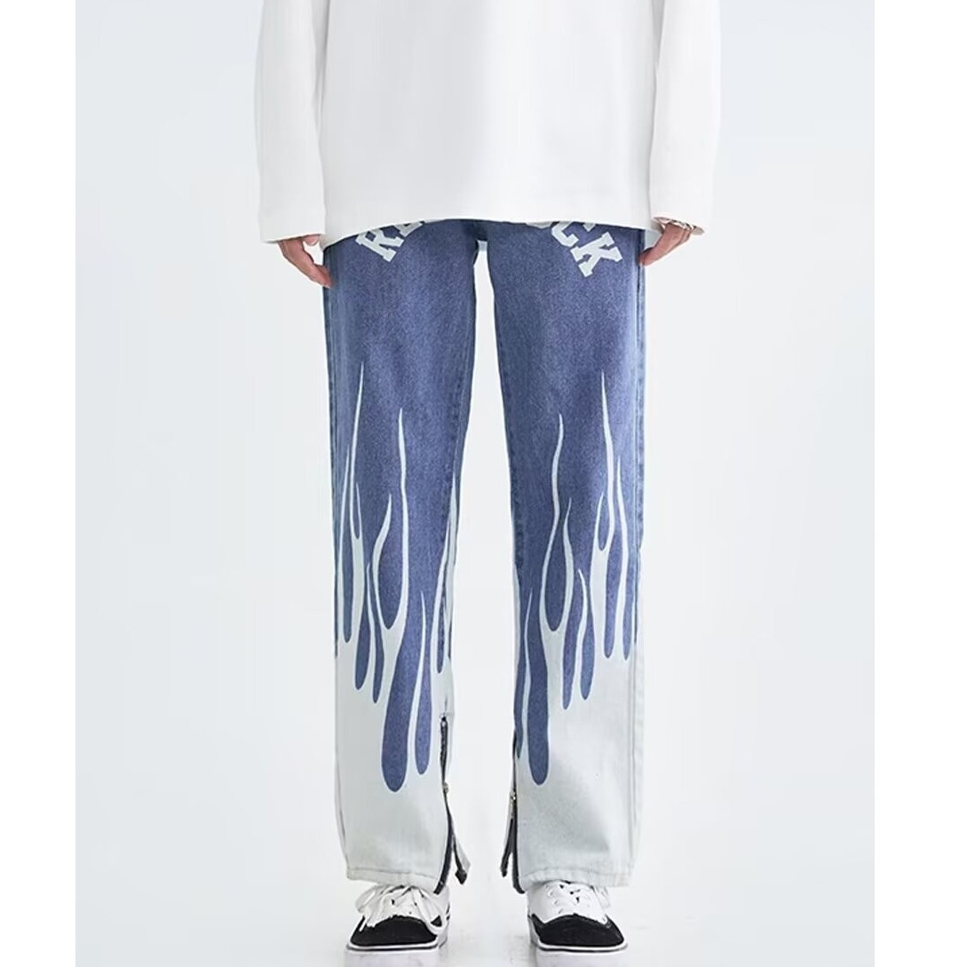 Men's Clothing Vibe Style Letter Jeans For Men With Side Zipper Design, Niche Hip Hop Street Rocking Slim Trousers_voghion.com