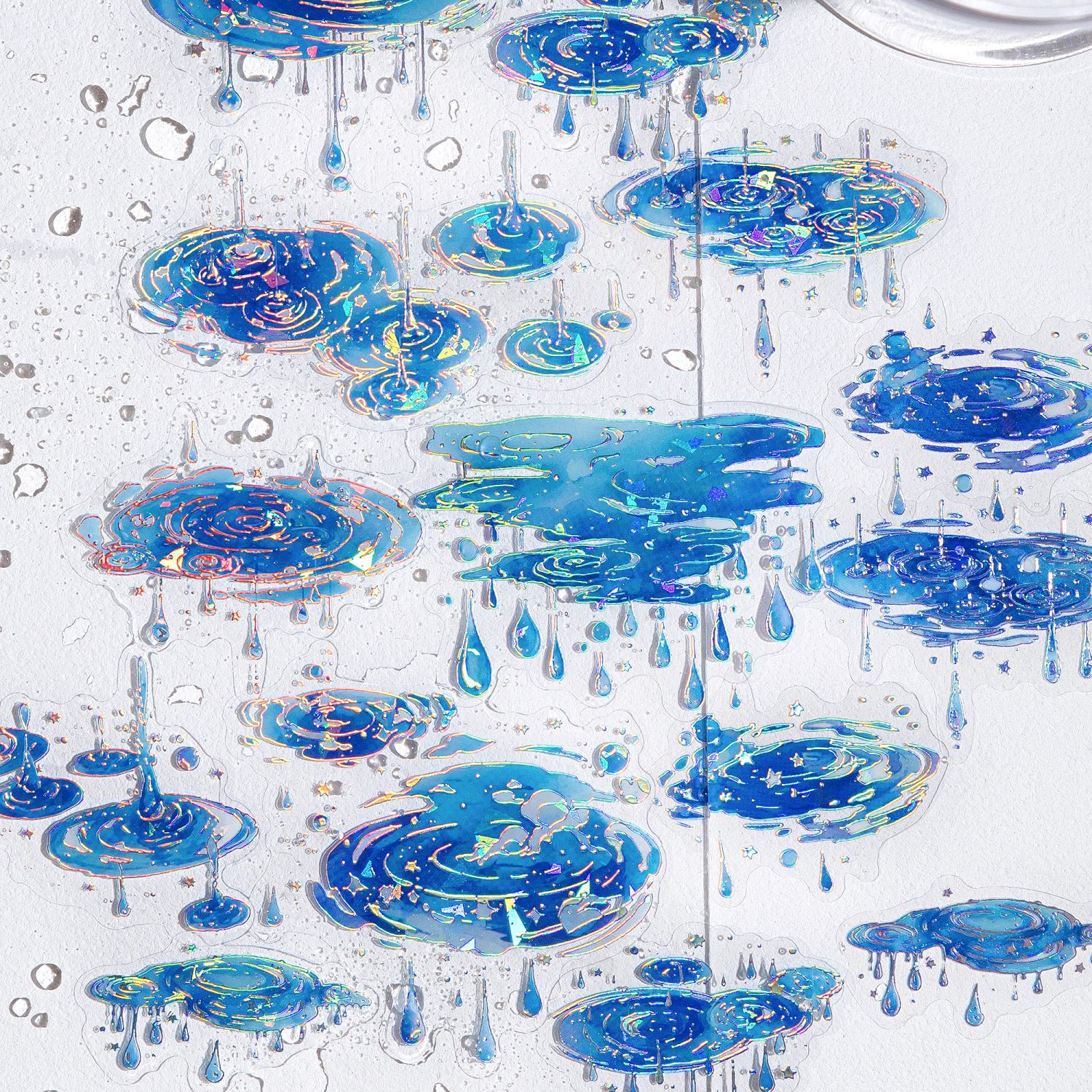 Mo Ink PET Ice Crystal Shell Light Stickers Series Water Language Boundless Rain Hand Tent Decoration Material Stickers Pack