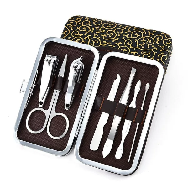 Stainless Steel Nail Clipper Beauty Tools Printable Gift logo Nail Clipper Leather Box 7 Piece Set Nail Clipper