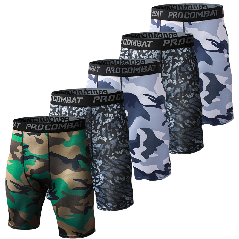 Camouflage men's sports compression tights, quick-dry elastic base shorts for fitness, running, athletics, basketball training