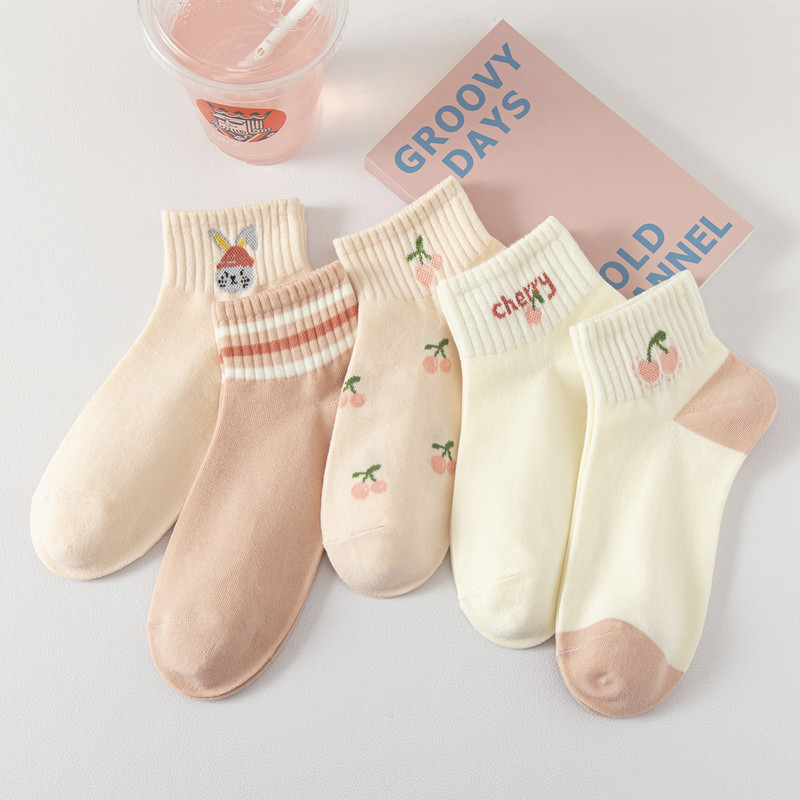 5 Pair Short Socks Women's Shallow Mouth South Korea Cute Low Top Socks Japanese Style Women's Low Waist Cotton Socks Ins Trendy Sports Socks