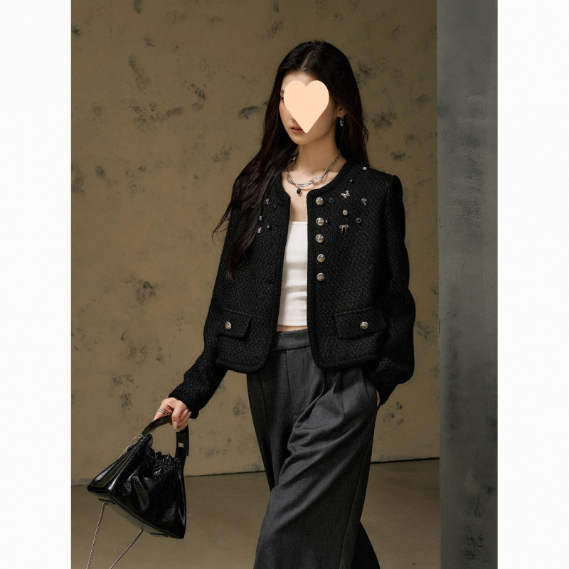 Heavy Industry Floating Chanel Style Coat Women's 2024 New Metal Button Placket Decorative Elegant Tweed Short Top