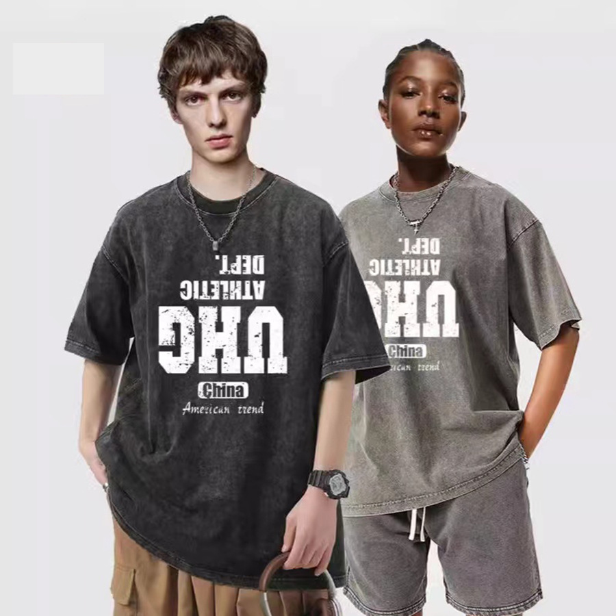 Cross-border hacer viejas camisetas de manga corta para hombres verano nuevo cuello redondo suelto sobretamaño retro americano inns Europa y América superior