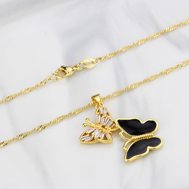 fashion color acrylic copper two butterfly pendant necklace