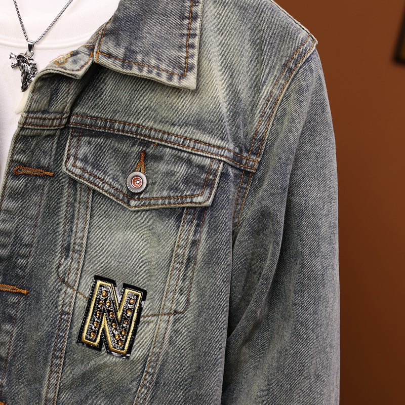 Herren Jeansjacke Im Biker Stil Mit Stickerei Modisches Design_voghion.com