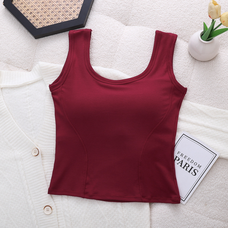 Primavera y verano nuevo chaleco de todo fósforo de color sólido para mujer, espalda hermosa, delgado con almohadilla para el pecho, ropa interior de talla grande, top sin mangas