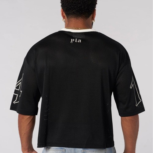 YOUNGLA American Streetwear Oversized T-Shirt for Men, Sporty Fitness Quick-Dry Breathable Mesh Print Short-Sleeve Top