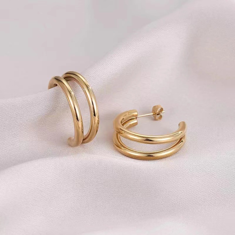 12g Weight Electroplated Gold Plating Process PVD Coated 18K Gold Real Gold Plated C Shape 201 Stainless Steel Fashion Waterproof Non Tarnish Ear Studs