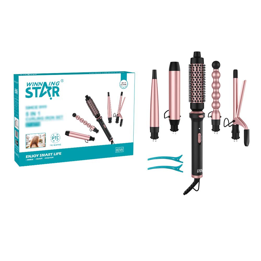 Winning star férula eléctrica de comercio exterior, el dispositivo esponjoso no daña el cabello, rizador cinco en uno Curling iron image 1