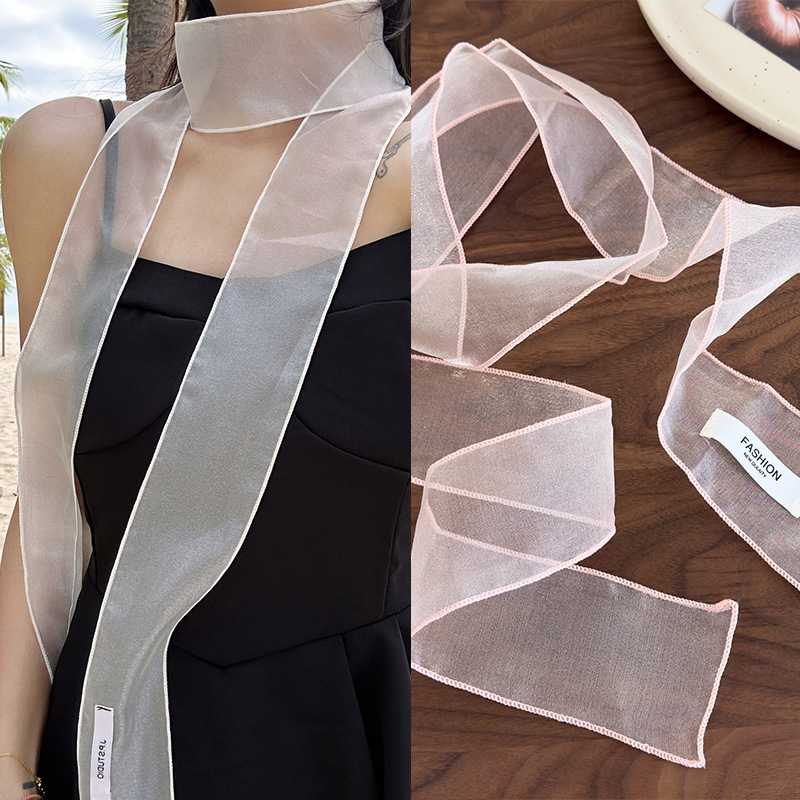 2025 New Korean Style Niche Design Sheer High-End Organza Ribbon Hairband Scarf Versatile Decoration_voghion.com