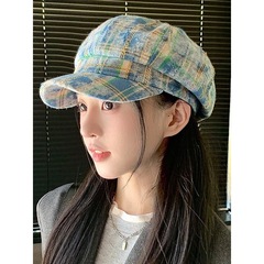 韩系甜酷撞色格子新款时尚八角帽女秋冬季甜美显脸小报童帽画家帽