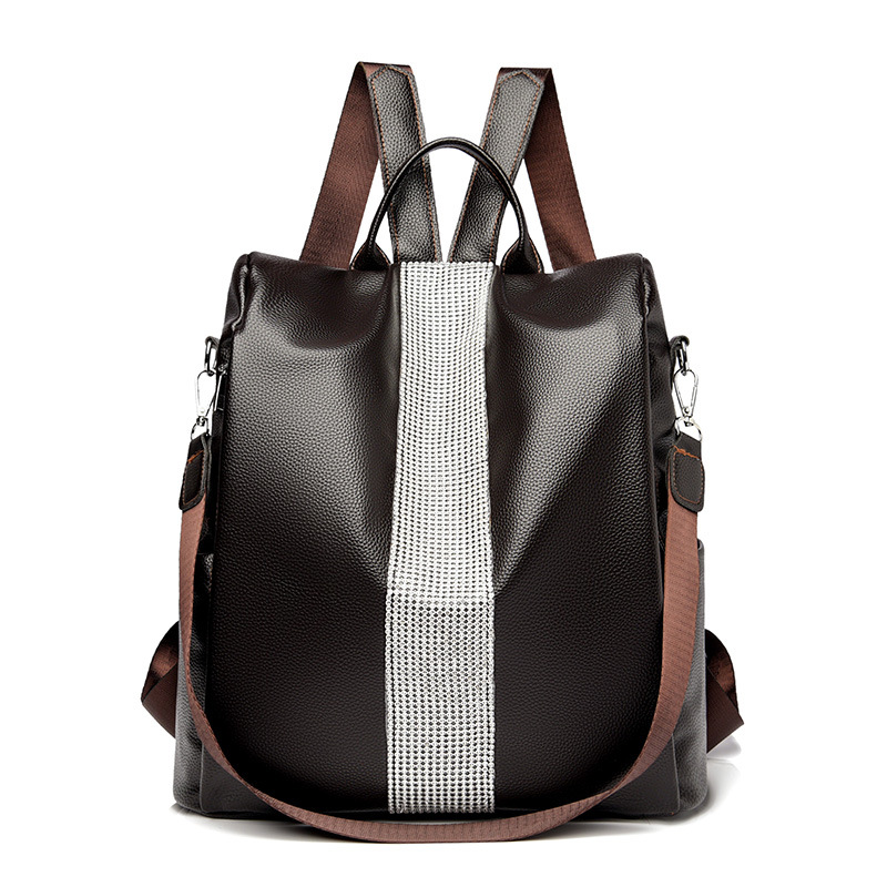 Nueva PU textura de cuero suave mochila de las mujeres de gran capacidad de Diamantes incrustado mochila de viaje de hombro de la manera simple bolsa de viaje