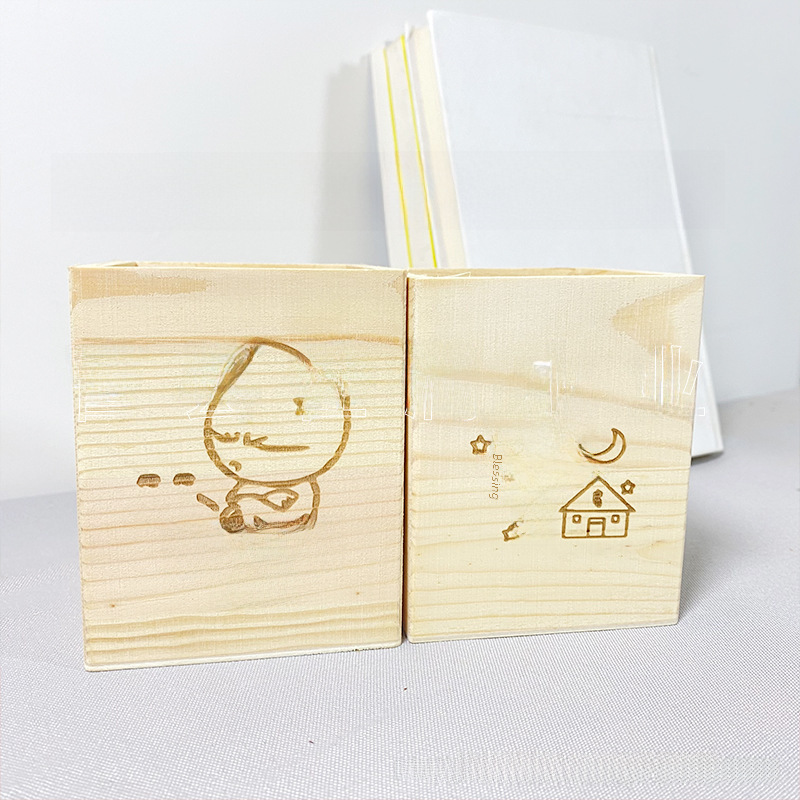 소나무 펜홀더 DIY 점토 그래피티 1*1 모자이크 페이스트 나무 배아 학생 데스크탑 보관 수직 그레인 단단한 나무 펜홀더