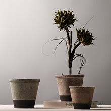 侘寂风复古陶泥花盆多肉植物陶土老桩盆花店民宿小号粗陶土培花器