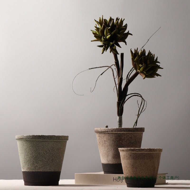わびさび風レトロ陶器植木鉢多肉植物陶器古い杭鉢フラワーショップB&B小さな粗い陶器植木鉢|undefined
