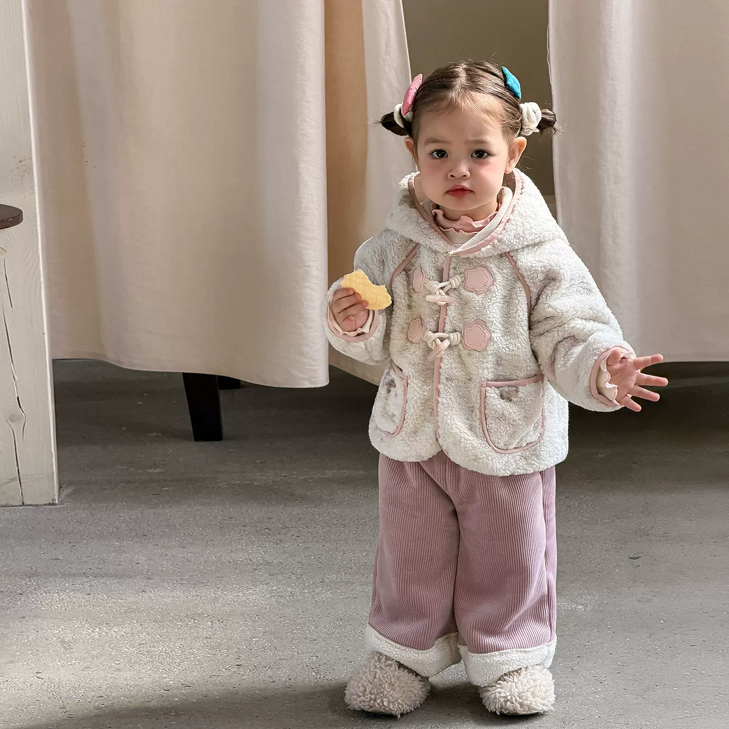 蔗梨童装女童外套冬装2025新款加厚羊羔毛洋气儿童上衣女宝宝衣服