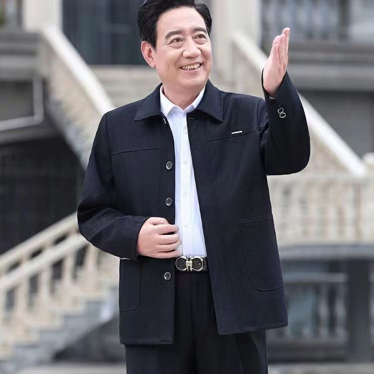 Retro spring and autumn style button-down jacket, new design, suitable for middle-aged and elderly men, versatile shirt, grandpa-style collar, dad's clothing, top Retro spring and autumn style button-down jacket, new design, suitable for middle-aged and elderly men, versatile shirt, grandpa-style collar, dad's clothing, top