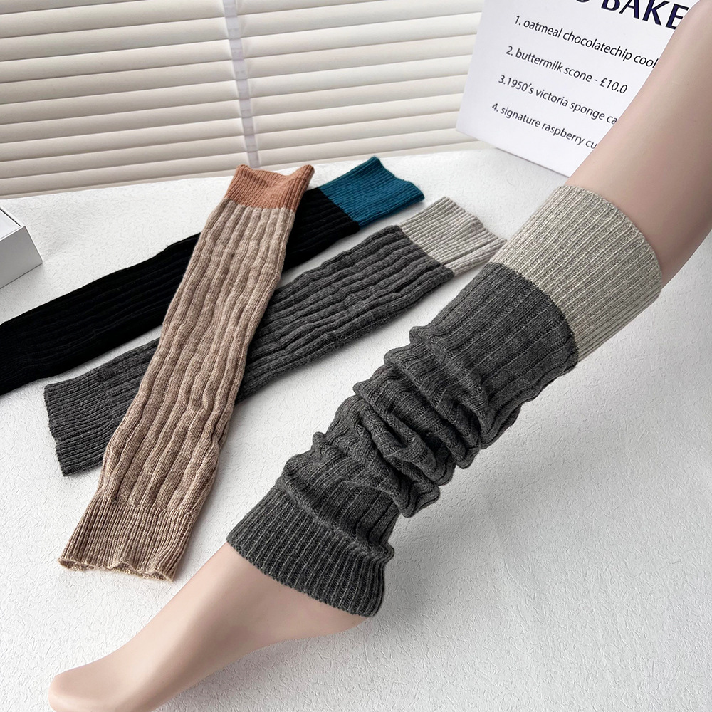 Sheep velvet contrasting color stitching socks for women's leg covers pile socks autumn and winter knitted warm socks calf socks