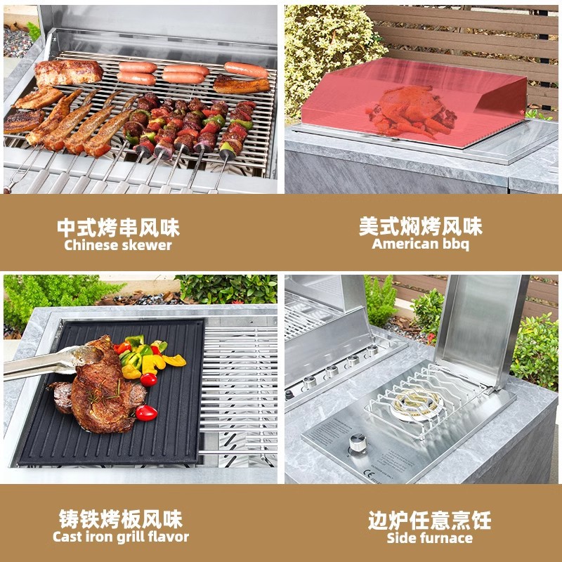 Artesanos al aire libre incrustados horno de barbacoa de gas de carbón de doble uso patio al aire libre cocina mesa de barbacoa jardín villa