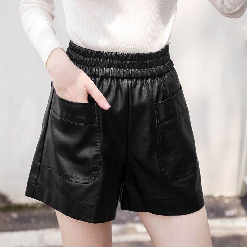 Plus-Size Pu Leather Shorts 2026 Spring and Autumn Loose Fit for Plus-Size Women 100kg Slimming Wide-Leg Pants Trendy for Outerwear