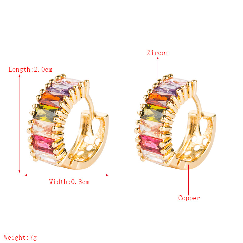 Simple Color Zircon Hollow Gold Plated Copper Earrings Wholesale Nihaojewelry display picture 1