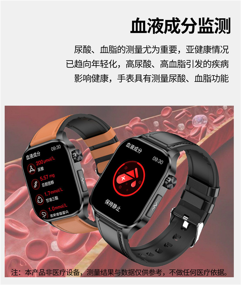 The new cross-border ET580 smartwatch features Bluetooth calls, ECG, electrocardiogram, and does not measure blood sugar, uric acid, blood lipid, body temperature, or exercise undefined