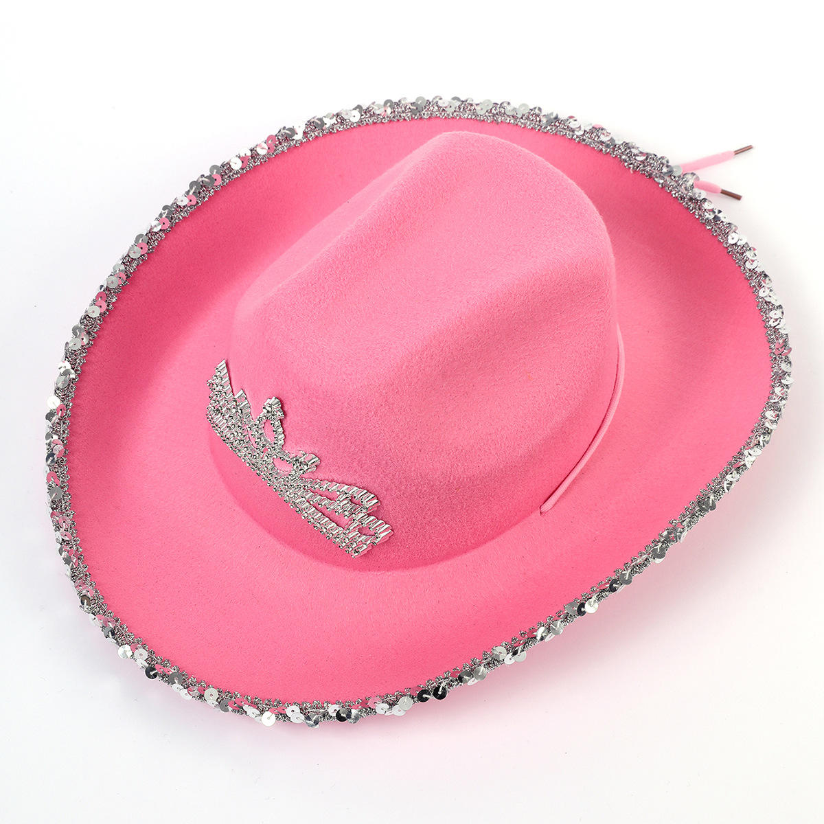 Corona Western Denim sombrero de plumas sombrero tocado Borde de lentejuelas Rosa Western Denim sombrero de la etapa de las mujeres