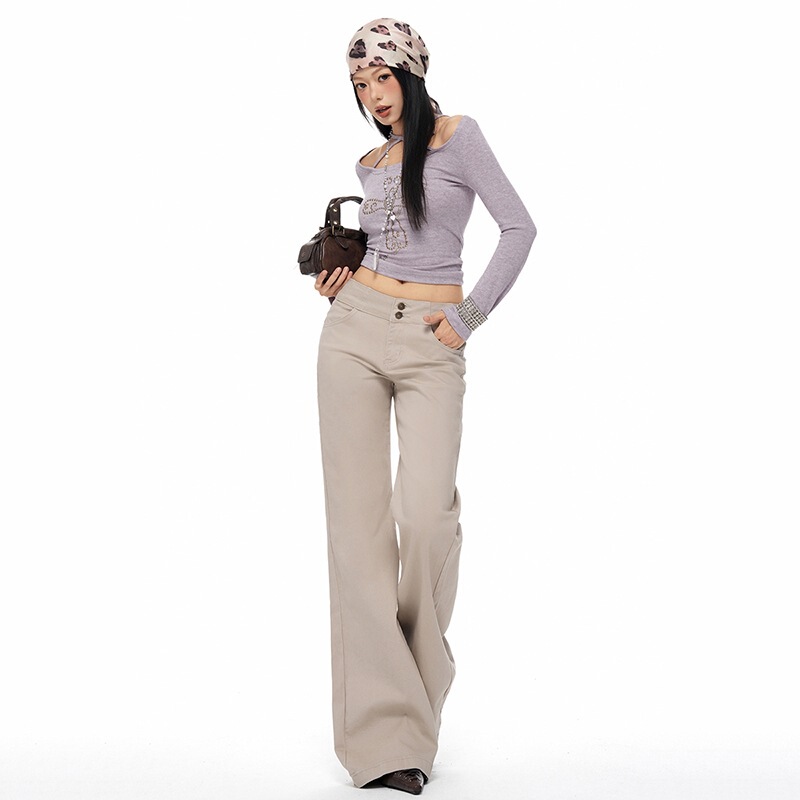 Coolmei brand casual khaki stretchy flared jeans 2026 new model combed cotton slim-fit slimming pants for women Coolmei brand casual khaki stretchy flared jeans 2026 new model combed cotton slim-fit slimming pants for women