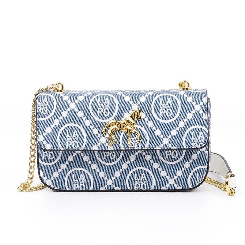 Bolso de cadena para mujer con forma de solapa, impresión de color en contraste, sentido de alta gama, bolso cuadrado pequeño europeo y americano, mano LP7228 #