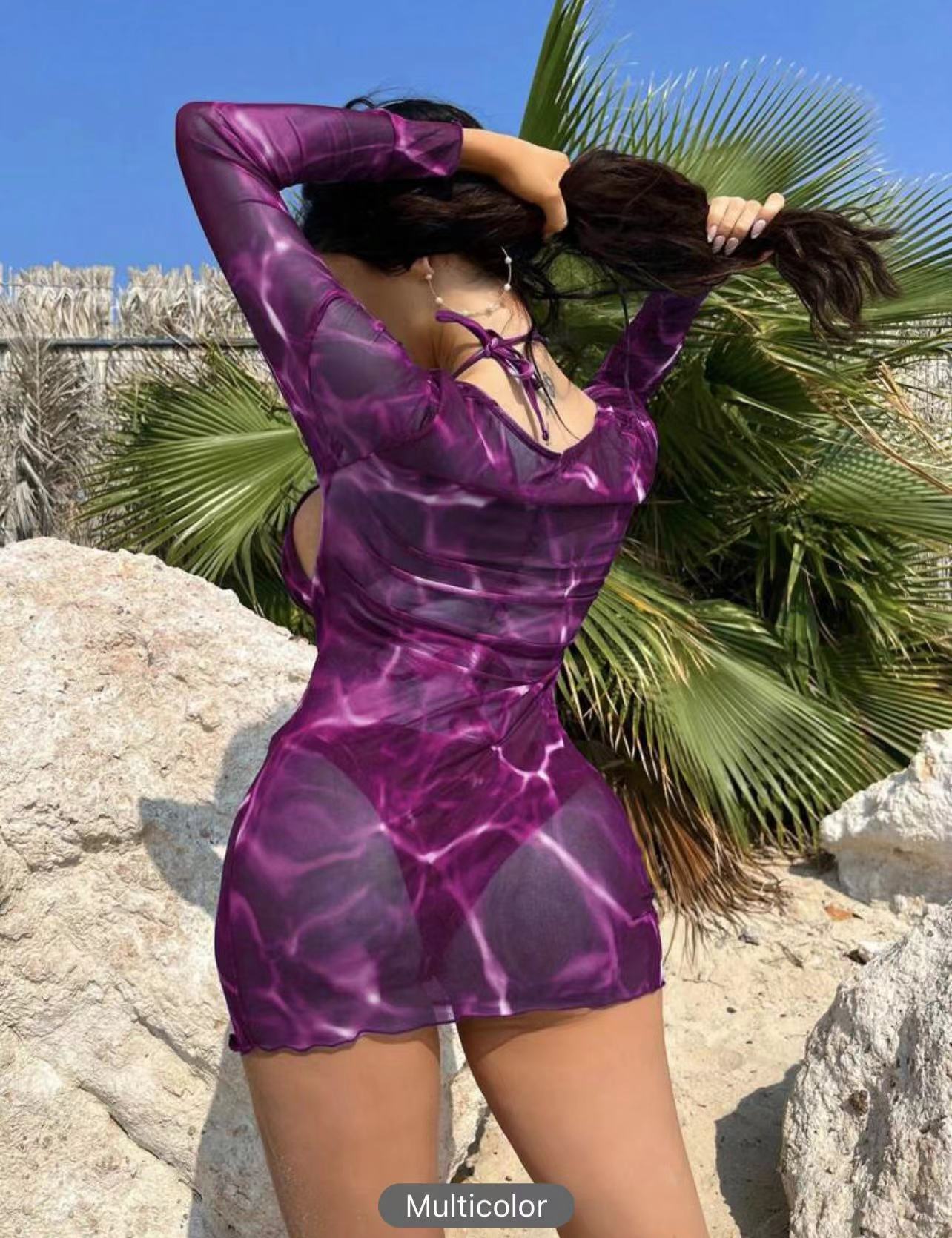 Swimming Pool, Beach Occasion Moisture Wicking Function Women's Solid Color 3 Pieces Set Bikinis Swimwear