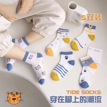 小老虎儿童袜子韩版新款男女宝宝网眼中筒袜吸汗透气婴儿袜子5双
