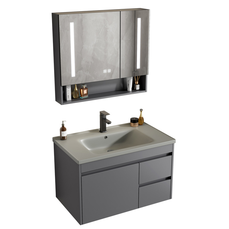 gabinete de baño de aluminio espacio simple cerámica integral lavabo espejo inteligente lavabo