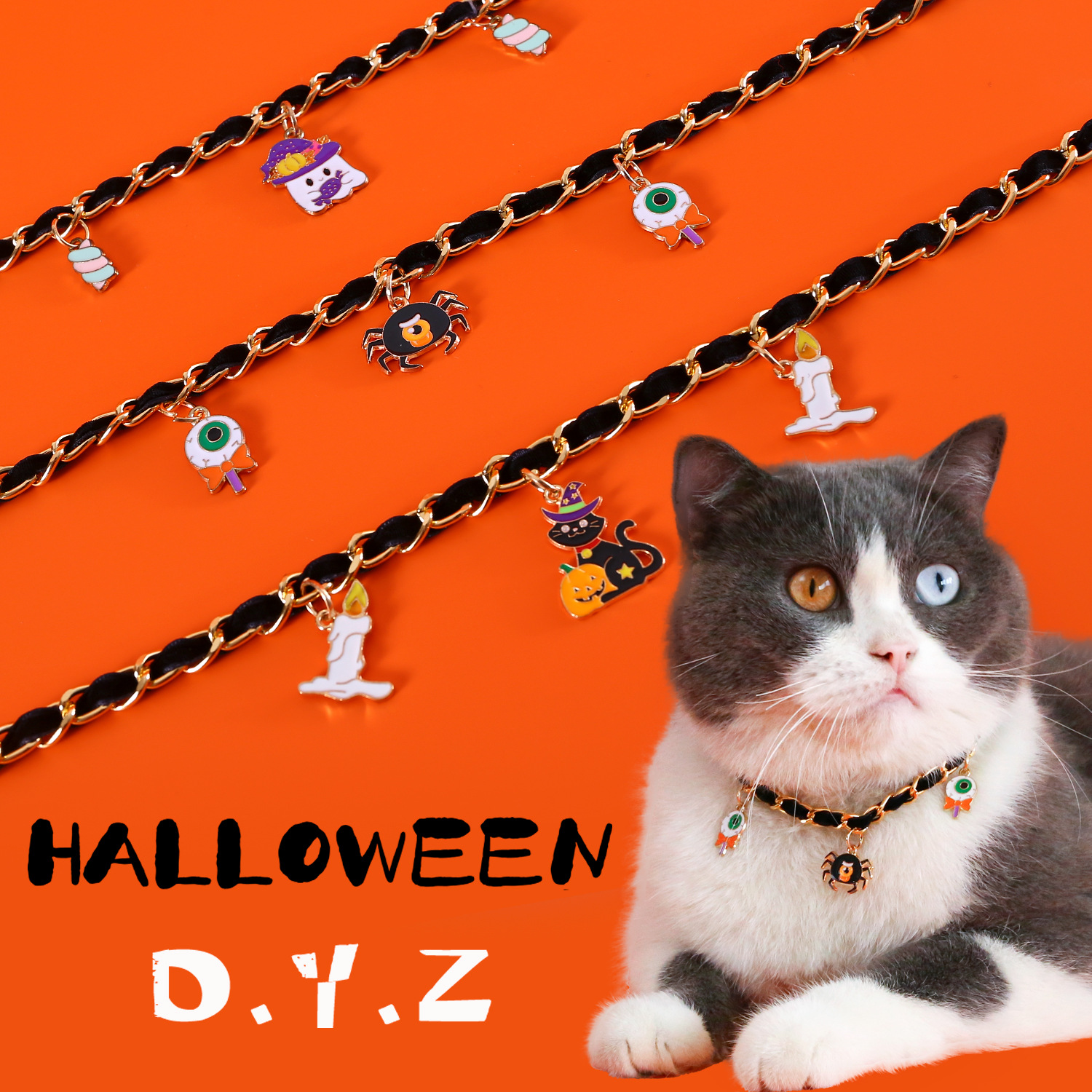 2023 mascotas collar de Halloween terciopelo metal goteo murciélago calabaza araña colgante accesorios gatos perros collar