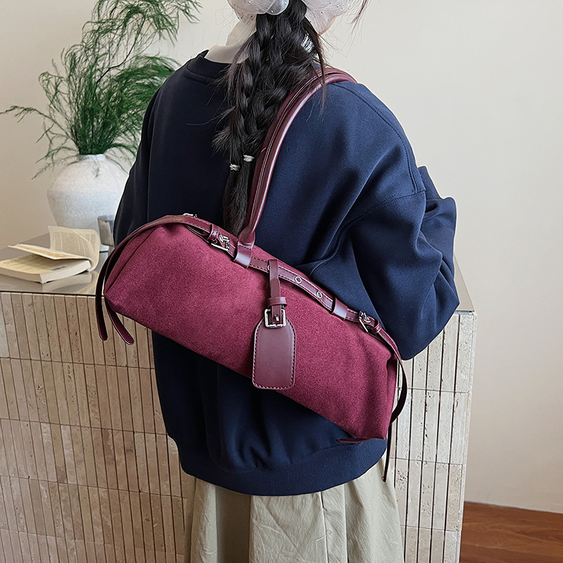 Luxury Trendy Retro Baguette Bag For Women 2025 Cross-Border New Suede Versatile Casual Single Shoulder Underarm Bag - Thumbnail 4