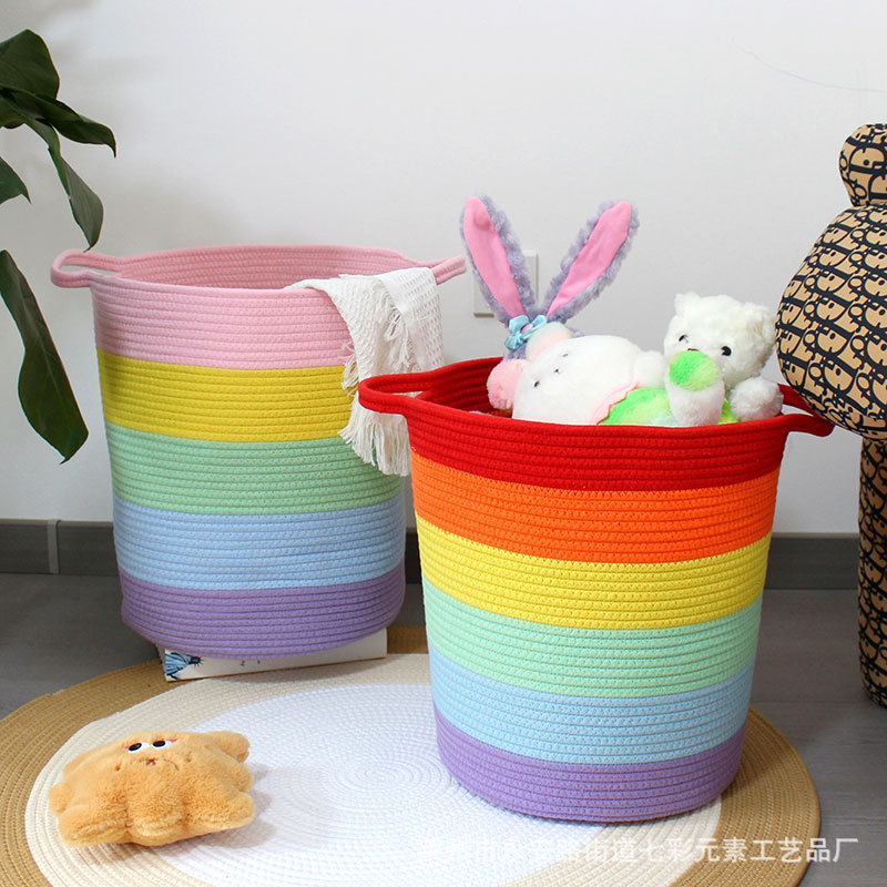 Cotton Rope Large-Capacity Laundry Basket for Dirty Clothes, Storage Basket for Bathroom, Laundry Hamper, Toy Organizer Basket